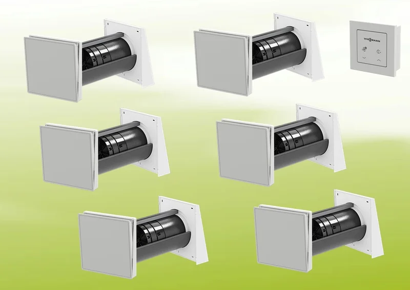 6x Viessmann Vitovent 100-D Typ H40E B55 (L) avec unité de commande 100-D et kit de ventilation par conduits